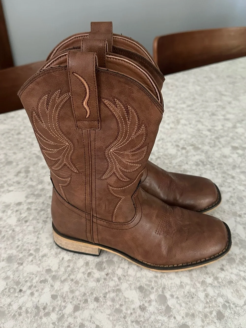 Kids Brown Western Pull-On Cowboy Boots